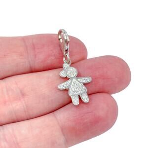 Crystal Girl With Bow Pendant Charm | Vintage Sterling Silver 925